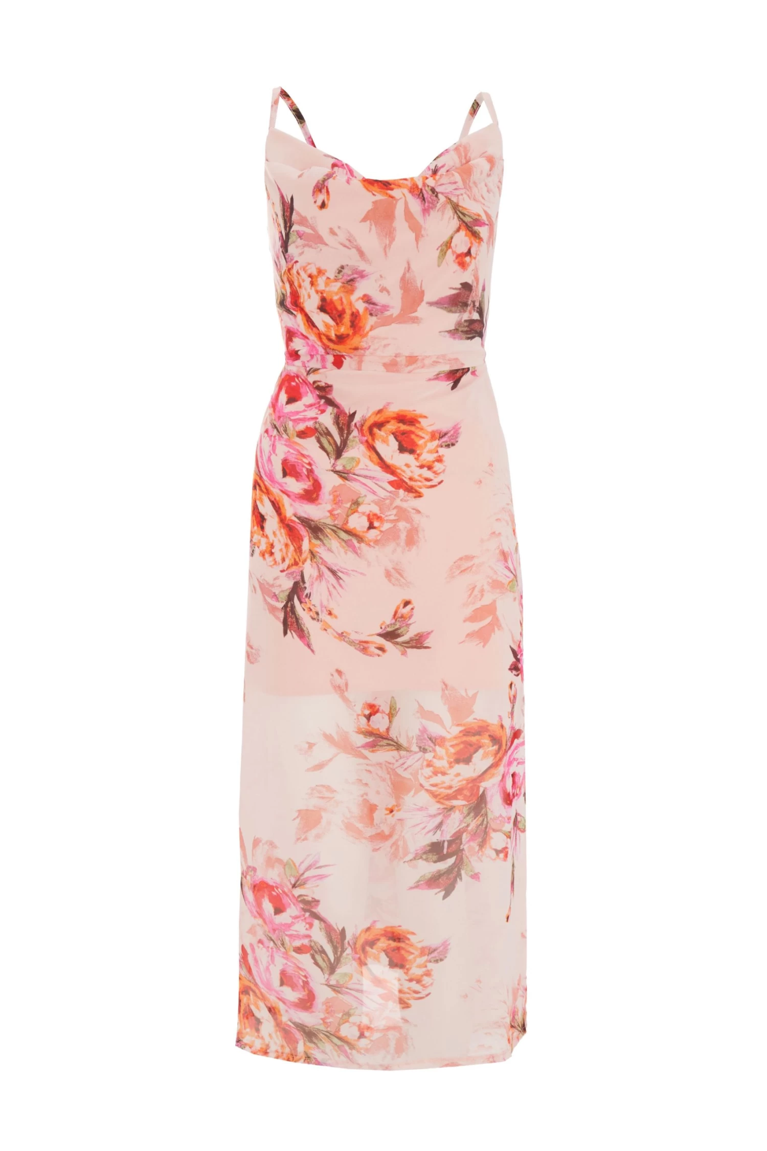 Pink Floral Tie Back Midaxi Dress 1 Pink Floral Tie Back Midaxi Dress
