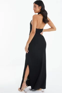 Petite Black Halterneck Textured Maxi Dress 8 Petite Black Halterneck Textured Maxi Dress -Women Clothing Sale 00100039463 XB scaled