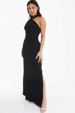 Petite Black Halterneck Textured Maxi Dress 9 Petite Black Halterneck Textured Maxi Dress -Women Clothing Sale 00100039463 XS scaled