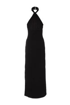 Petite Black Halterneck Textured Maxi Dress 10 Petite Black Halterneck Textured Maxi Dress -Women Clothing Sale 00100039463 ZB scaled