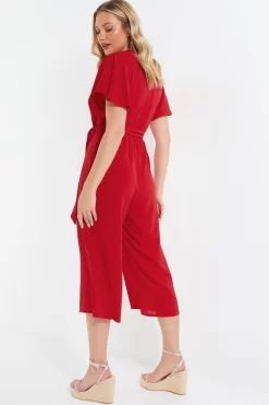Red Wrap Culotte Jumpsuit -Women Clothing Sale 00100039466 XB scaled