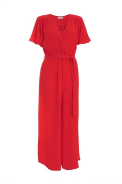 Red Wrap Culotte Jumpsuit