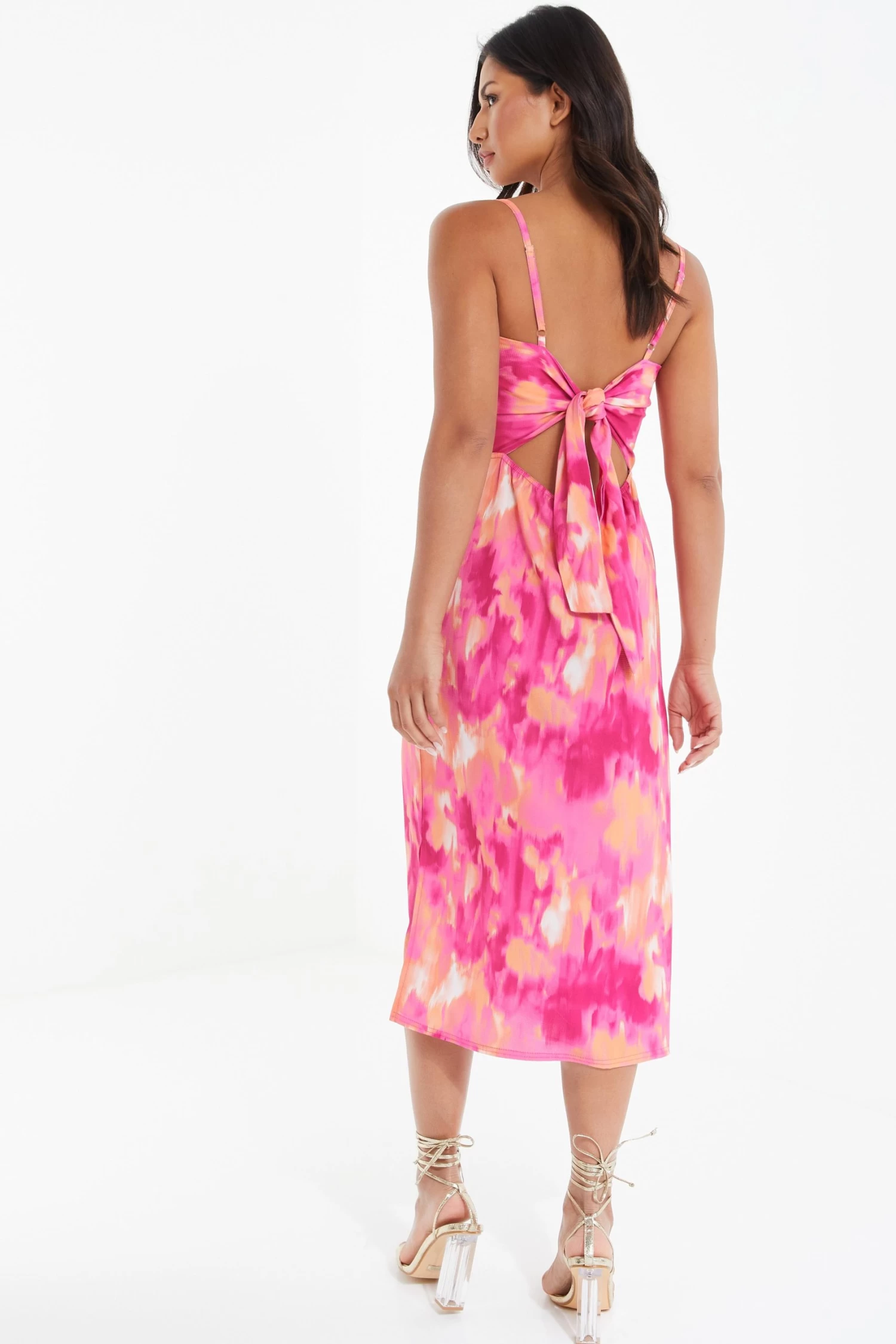 Pink Marble Tie Back Midi Dress 3 Pink Marble Tie Back Midi Dress - Image 3