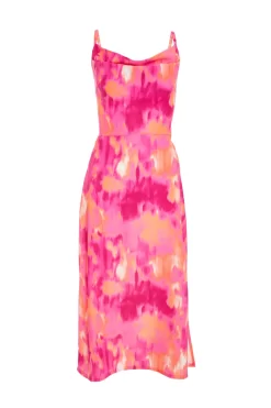Pink Marble Tie Back Midi Dress