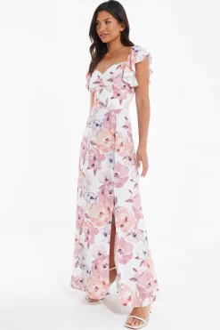 Pink Floral Frill Sleeve Maxi Dress -Women Clothing Sale 00100039502 XS scaled