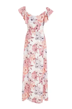 Pink Floral Frill Sleeve Maxi Dress -Women Clothing Sale 00100039502 ZB scaled