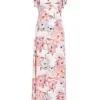 Pink Floral Frill Sleeve Maxi Dress