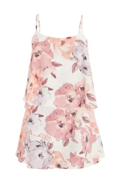 Pink Floral Satin Frill Playsuit