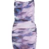 Purple Marble Print Mesh Mini Dress