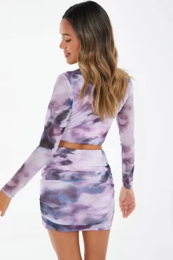 Purple Marble Print Mesh Ruched Mini Skirt 8 Purple Marble Print Mesh Ruched Mini Skirt -Women Clothing Sale 00100039615 XB scaled