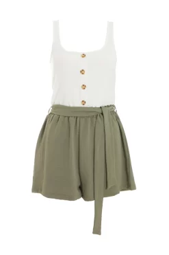 Khaki Button Front Playsuit